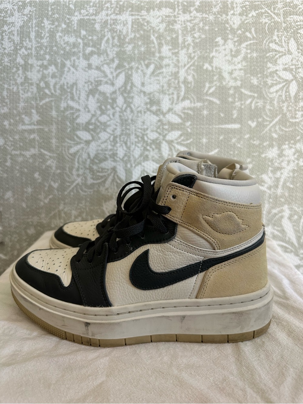 Nike Air Jordan 1 High Top Sneakers in Black, White & Beige